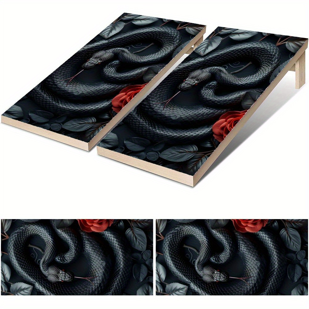 Board Game Film - แผ่นไวนิลกันน้ำลายงูและดอกกุหลาบสำหรับเกมคอร์นโฮล, ดีไซน์แผ่นเกมกลางแจ้งแบบ PVC, เหมาะสำหรับกีฬาและกิจกรรมสันทนาการ