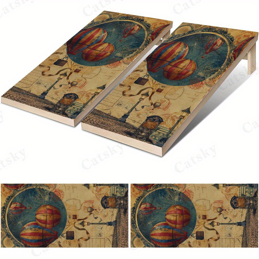 Board Game Film - แผ่นเกมคอร์นโฮลลายบอลลูนลมร้อนสไตล์สตีมพังก์ กันน้ำ ผลิตจากไวนิล พีวีซี สำหรับเล่นกลางแจ้ง เหมาะสำหรับกีฬาและกิจกรรมสันทนาการ